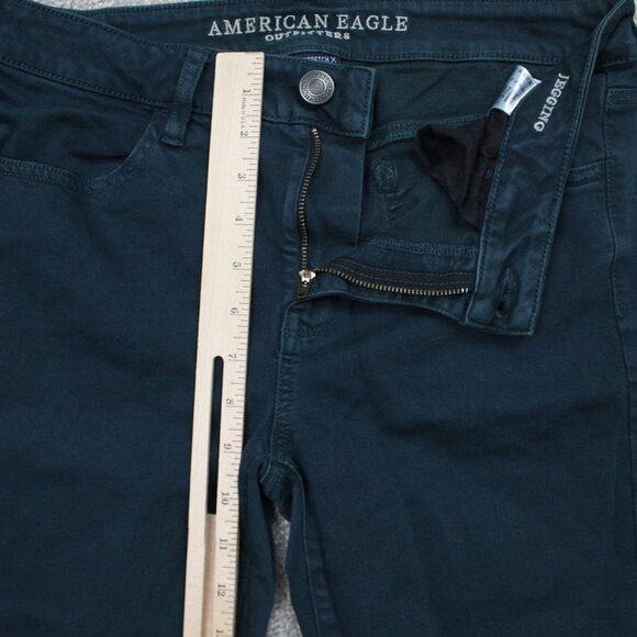 American Eagle Super Stretch X Jeans Womens 10x29" Green Jegging Distressed - Picture 8 of 10